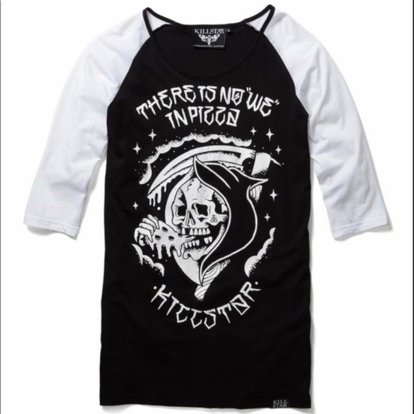 Killstar Raglan Tee Shirt There Is No We In Pizza Don’t Ever Ask For My Slice - Picture 1 of 4